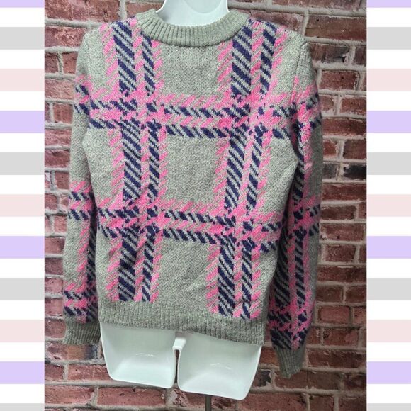 Jun & Ivy Plaid Knit Sweater – Women’s Size Medium – Gray & Pink – Crew Neck - Picture 5 of 7